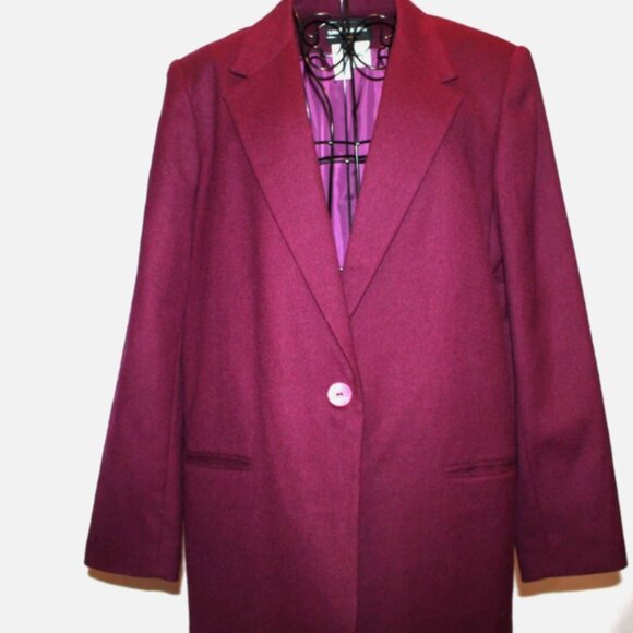 Dark Red Wool Blazer Sag Harbor Burgundy Jacket Sz 18 Structured Shoulders - Picture 3 of 6